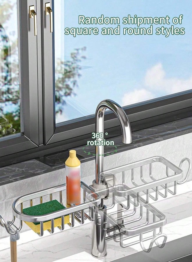 EVVIX Faucet Storage Rack, Sponge Holder Over Faucet, Adjustable Hanging Sponge Holder for Kitchen Sink, Hanging Drain Basket Holder Organizer Bathroom Accessory, Soap Holder for Sink Tap (Silver) - Image 2