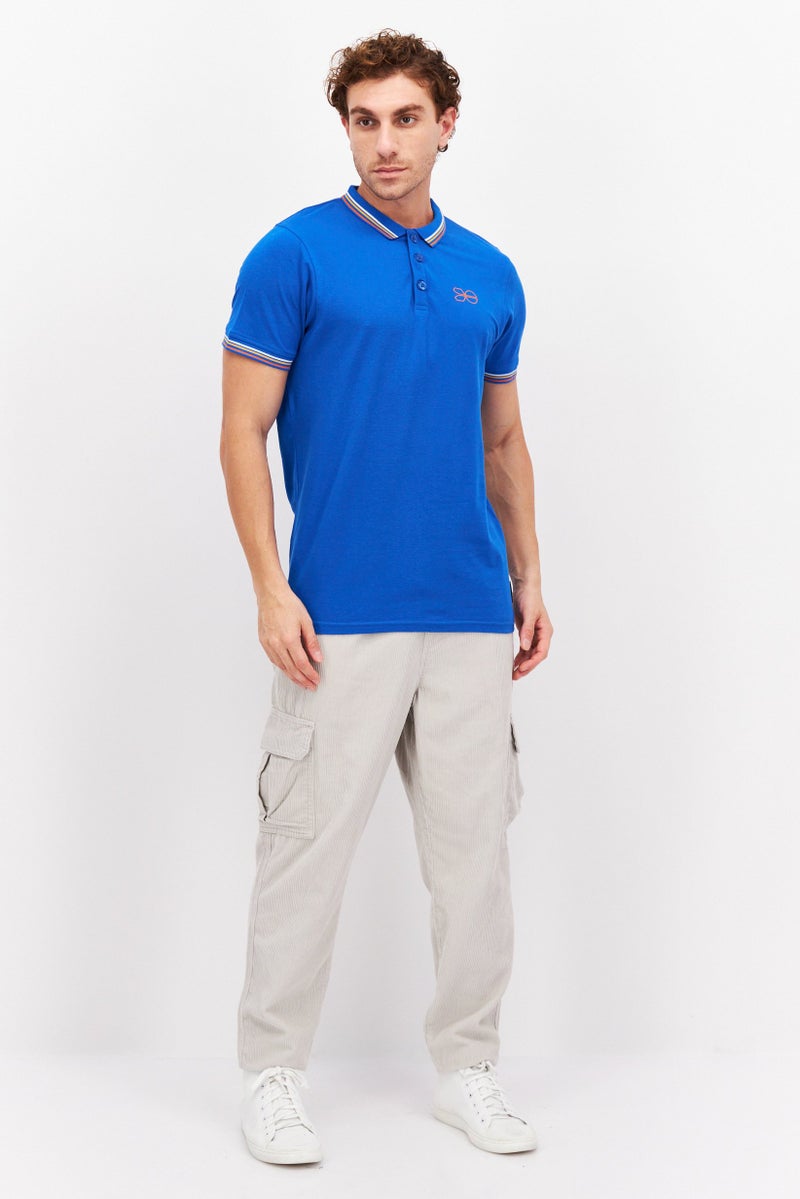 CROSSHATCH Men Regular Fit Short Sleeve Brand Logo Polo Shirt, Blue - Image 2