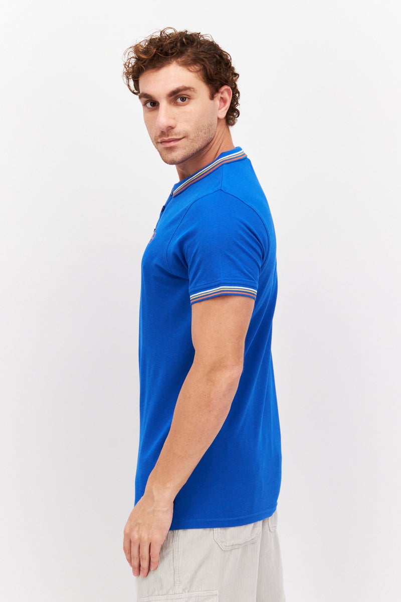 CROSSHATCH Men Regular Fit Short Sleeve Brand Logo Polo Shirt, Blue - Image 4