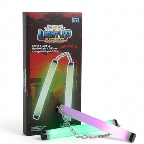 Pick A Toy LightUp Ninja Toys Nunchucks for Kids and Children Set Of 2 Fun Foam Costume Safe LED Nunchucku Toy with Soft Padding for Martial Arts Practice Ninja Costumes Party Favors Easter Basket Stuffer - Image 1