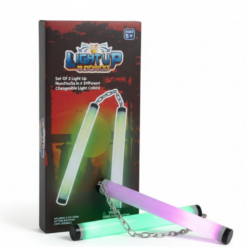 Pick A Toy LightUp Ninja Toys Nunchucks for Kids and Children Set Of 2 Fun Foam Costume Safe LED Nunchucku Toy with Soft Padding for Martial Arts Practice Ninja Costumes Party Favors Easter Basket Stuffer - Image 3