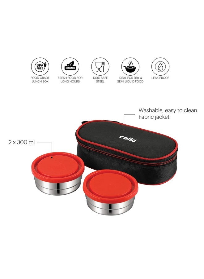 Cello CELLO Eco Bite Stainless Steel Lunch Box 2 Container with Jacket, Red | Microwave Safe & Leak Proof Containers | Full Meal and Easy to Carry  - Image 2