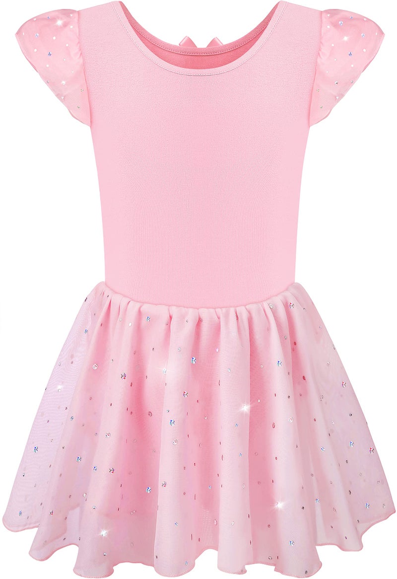 DANSHOW Girls Glitter Leotards for Ballet Dance Dress with Tutu Skirt Petal Sleeve(4040-M-08) - Image 2
