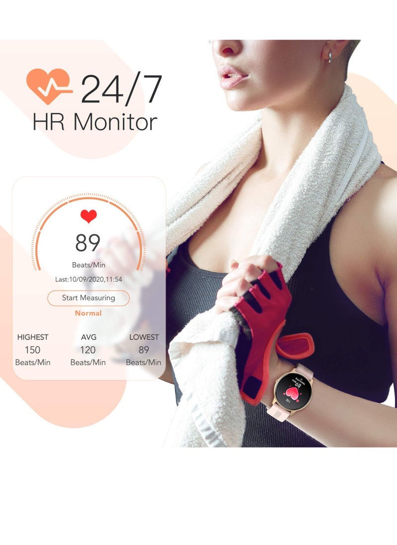 AGPtek - Smart Watch for Women, AGPTEK Smartwatch for Android and iOS Phones IP68 Waterproof Activity Tracker with Full Touch Color Screen Heart Rate Monitor Pedometer Sleep Monitor, Pink - Image 1