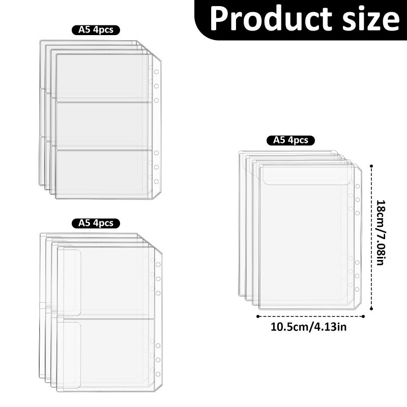 salbsever A6 Binder Pockets, 12PCS A6 Size 6 Holes Binder Inserts, A6 Binder Inserts Sleeves Premium Clear Binder Zipper Folders Document Filing Bags for 6-Ring Notebook Binder Loose Leaf Bags, Clear - Image 2