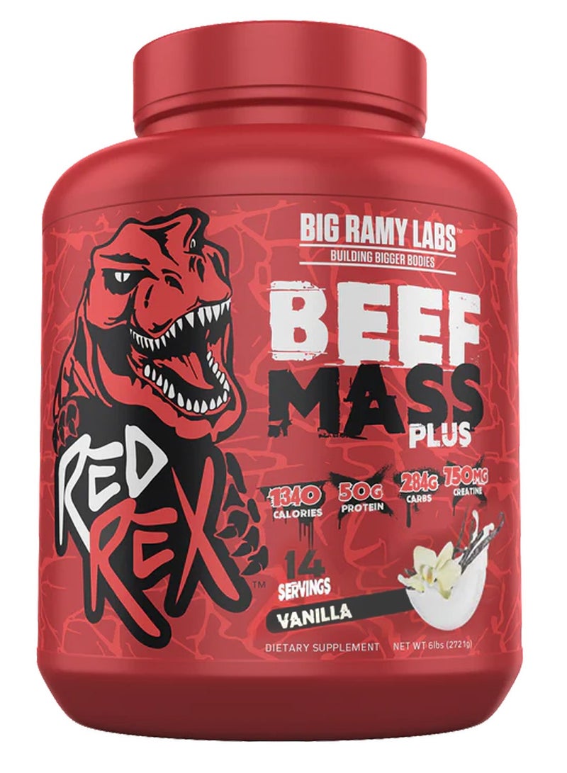 Big Ramy Labs Red Rex Beef Mass Plus, Provides Energy for Strength Gains, Vanilla Flavor, 6 LB