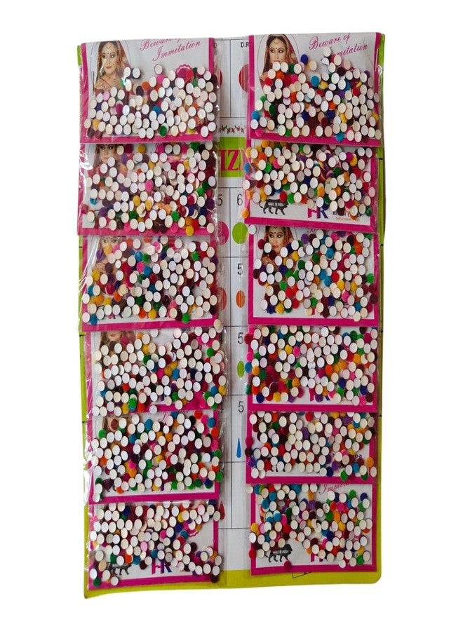 VTL Round All Mix Colour Traditional Velvet Bindis for Women, Size 9, Adhesive, Long-Lasting, Skin-Friendly, 1 Sheet Pack - Image 1