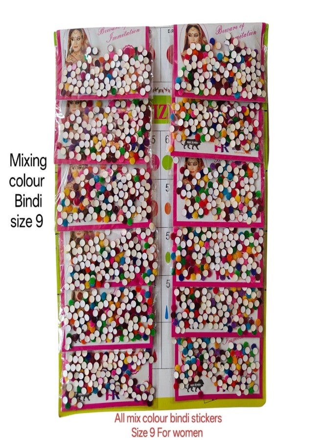 VTL Round All Mix Colour Traditional Velvet Bindis for Women, Size 9, Adhesive, Long-Lasting, Skin-Friendly, 1 Sheet Pack - Image 2