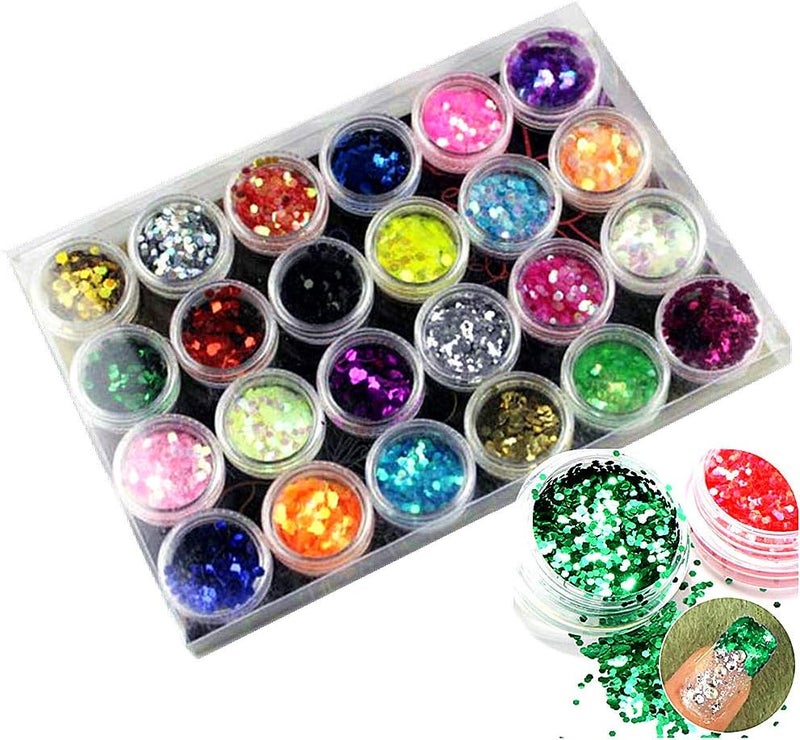 24 Pcs/Colors Glitter Powder Dust Nail Art Tip Decoration
