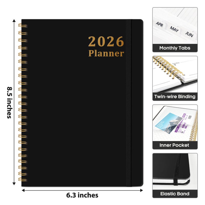 Taja 2026 Planner, Weekly and Monthly Calendar Planner, January 2026 - December 2026, Hardcover 2026 Calendar Book with Tabs For Women & Men, Inner Pocket, Spiral Bound, Perfect for Office Home School Supplies - A5 (6.3" x 8.5"), Black - Image 4