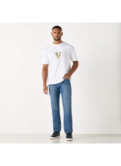 Iconic Iconic Floral Print T-shirt with Short Sleeves and Crew Neck  - Image 3