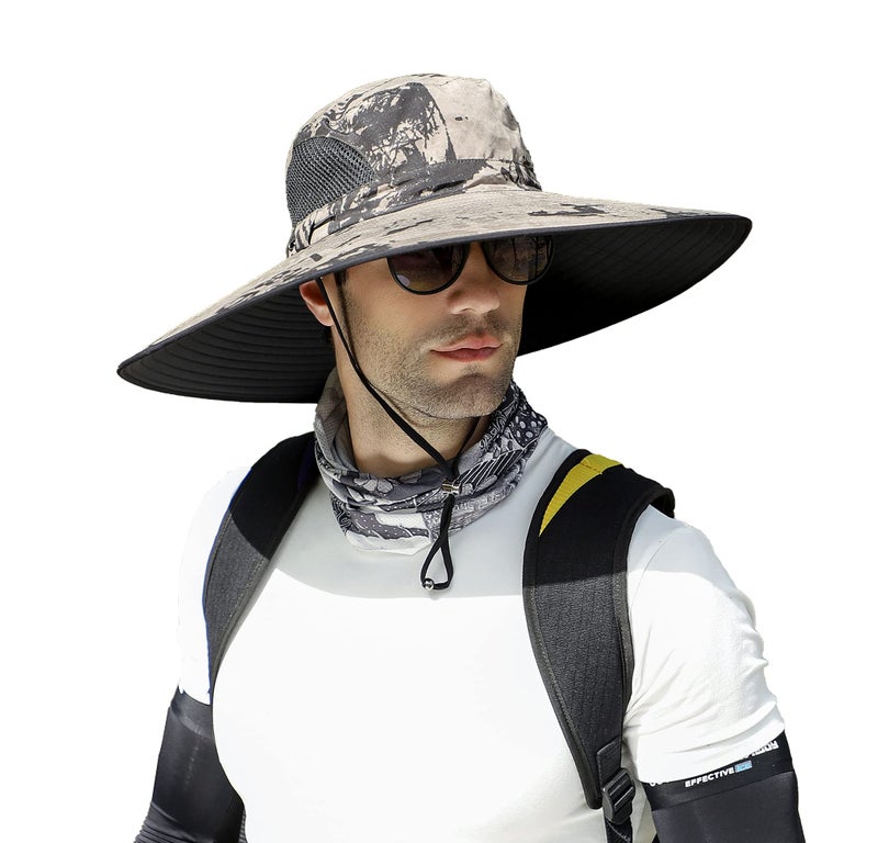 Leotruny Men Wide Brim Sun Hats UPF50+ Waterproof Breathable Bucket Hat for Fishing, Hiking, Camping (C07-khaki Ink) - Image 1