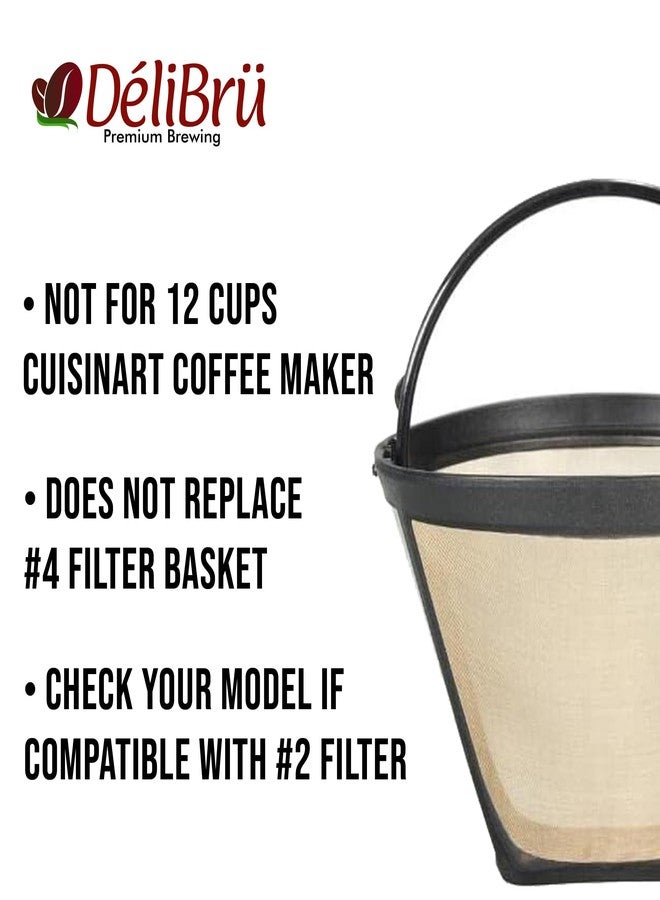 Delibru Gold Tone #2 Cone Style Reusable Coffee Filter for DCC-450 Cuisinart Coffee Makers, Universal Fits Most 4-5 cup Basket Coffeemakers Brands - Image 2