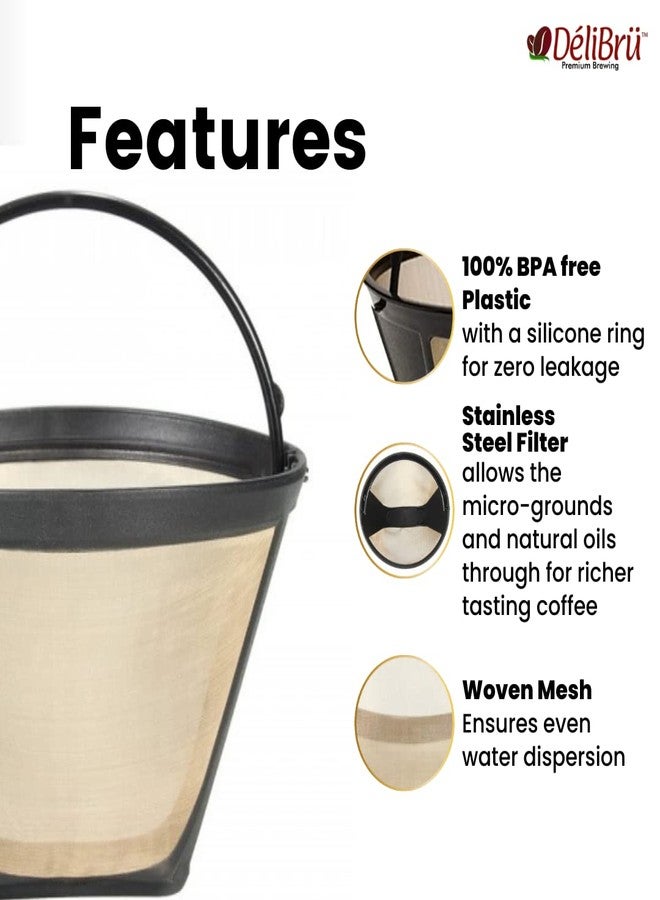 Delibru Gold Tone #2 Cone Style Reusable Coffee Filter for DCC-450 Cuisinart Coffee Makers, Universal Fits Most 4-5 cup Basket Coffeemakers Brands - Image 4