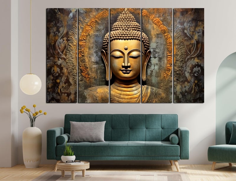 CN RETAILS Lord Buddha Golden Touch painting with frame Big Size(48x30) Wall art for living room,Bedroom,Drawing room,Hotels-Wooden Framed-Digital Painting ss05_07 - Image 4