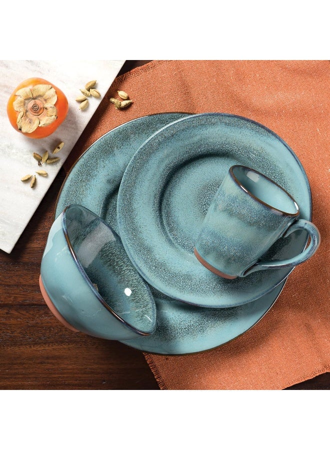 Sango Toren 16Piece Casual Denim Stoneware Dinnerware Set Service for 4 Featuring Stunning Blue Reactive Glaze for Everyday Dining Entertainment Microwave Dishwasher Safe - Image 4