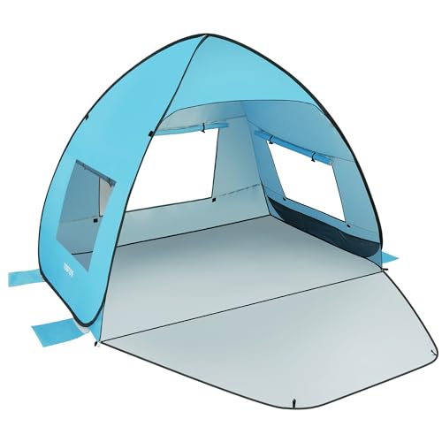 TOBTOS UPF 50+ Easy Pop Up Beach Tent 3-4 Person Sun Shelter Instant Automatic Beach Shade, Portable Sunshade with Extendable Floor (Blue) - Image 1