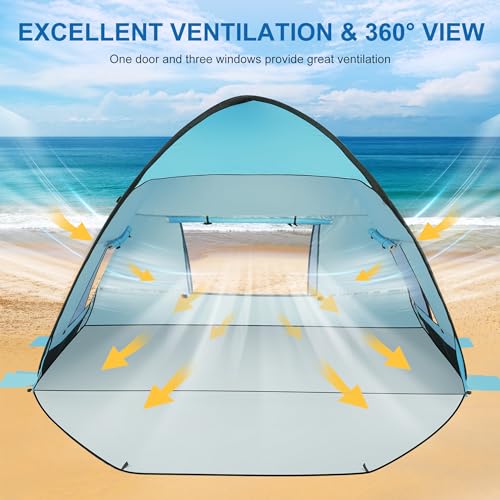 TOBTOS UPF 50+ Easy Pop Up Beach Tent 3-4 Person Sun Shelter Instant Automatic Beach Shade, Portable Sunshade with Extendable Floor (Blue) - Image 3