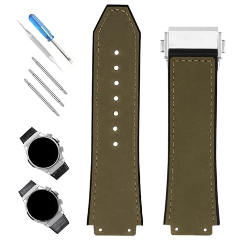 XIW Compatible for 19mm 25mm 22mm Hublot Big Bang Leather Frosted Watch Band With Stainless Steel Buckle Replacement for men Silicone Wirstband Strap women Bracelet Army Green - Image 1