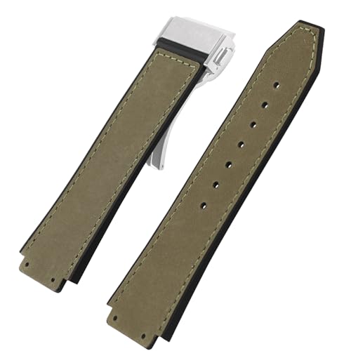 XIW Compatible for 19mm 25mm 22mm Hublot Big Bang Leather Frosted Watch Band With Stainless Steel Buckle Replacement for men Silicone Wirstband Strap women Bracelet Army Green - Image 3