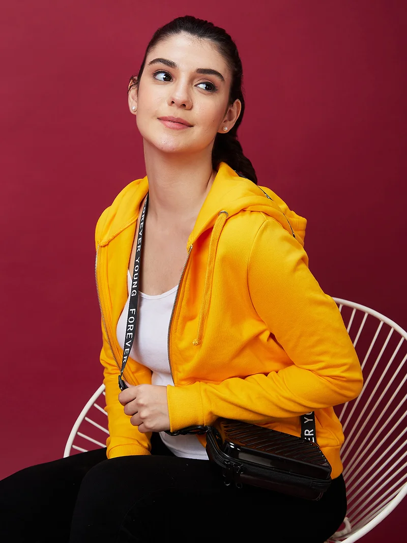 globus Globus Women Yellow Hooded Front-Open Sweatshirt