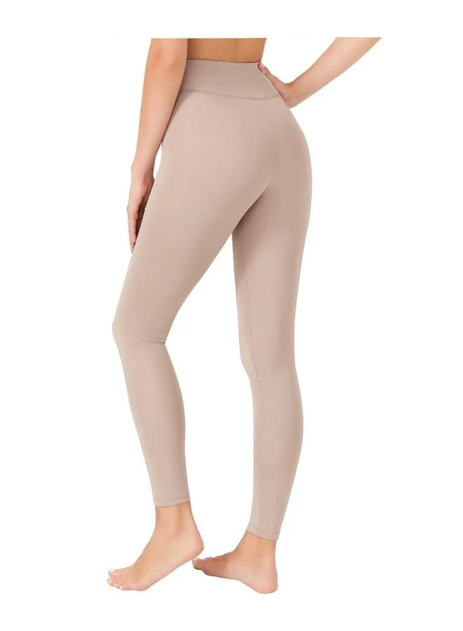 Los Ojos Women's Beige High-Waist Shaping Sports Leggings Basics.