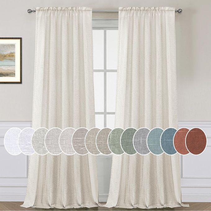 H.VERSAILTEX HVERSAILTEX CURTAINS 96 INCHES LONG FOR LIVING ROOM 2 PANELS ROD POCKET SOFT LINEN DRAPERIES LIGHT WEIGHT AIRY SEMI PRIVACY SHEER CURTAINS FOR BEDROOM 8 FT TALL HEATHERED NATURAL