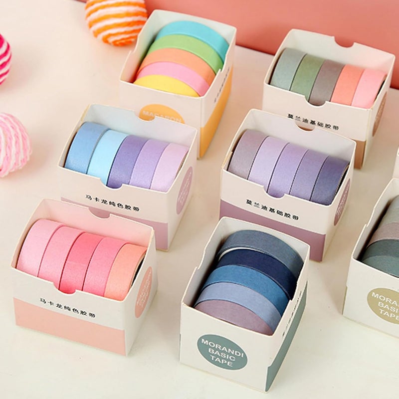 مجموعة شريط لاصق زخرفي 5 لفات 10 مم × 2 م قابل للإزالة للحرف اليدوية وتجميع الصور الملونة - Image 3