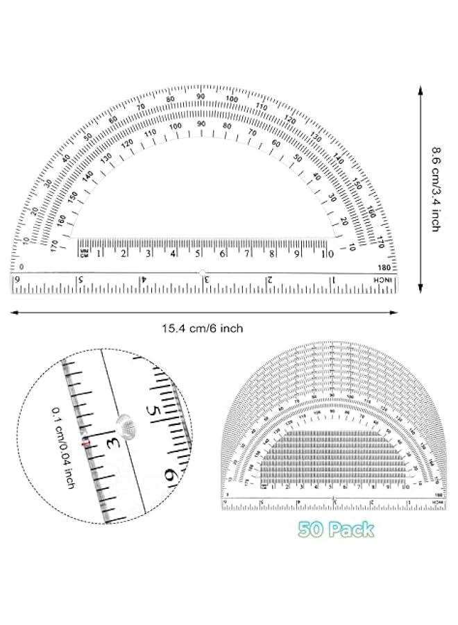 Arabest 50 Pieces Plastic Protractors Bulk Classroom Clear Math Protractors 180 Degrees 6 Inch Protractors for Geometry Student, Angle Measurement, Students Back to School Supplies Office Supplies - Image 2