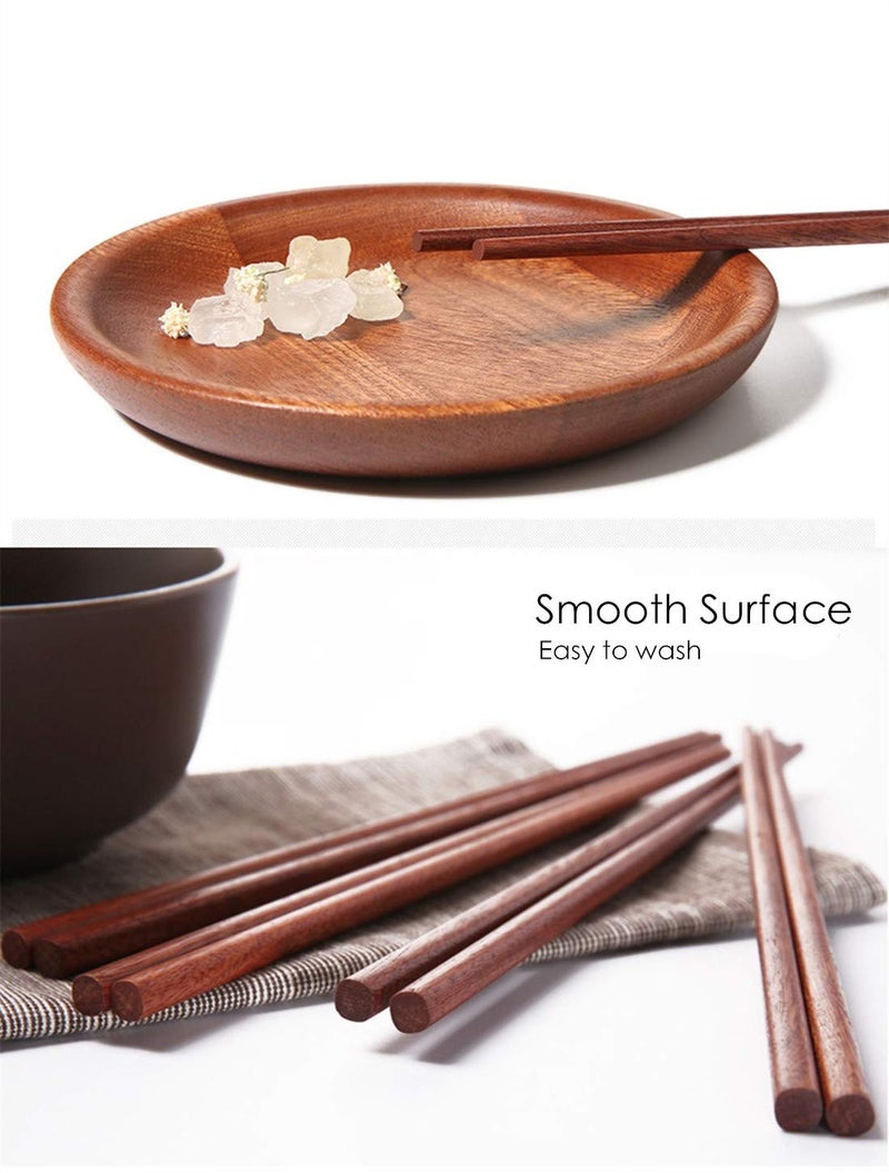 Mannice 10 Pairs Wooden Chopsticks Reusable Chop Sticks Dishwasher Safe Chinese Wooden Chopsticks Handmade Chopstick Natural Health for Cooking Eating Restaurants ,Korean & Japaness Style,Portable Long Brown - Image 2