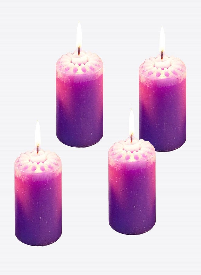 Stone & Feather� (SnF), Winsome Decorative Lavender Aromatic Pillar Candle (Paraffin Wax), Size 2x2 inches, Pack of 4, Burning Time 18-20 Hours, for Meditation, Home Decoration, Diwali - Image 2