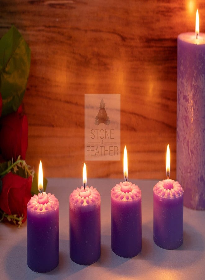 Stone & Feather� (SnF), Winsome Decorative Lavender Aromatic Pillar Candle (Paraffin Wax), Size 2x2 inches, Pack of 4, Burning Time 18-20 Hours, for Meditation, Home Decoration, Diwali - Image 1
