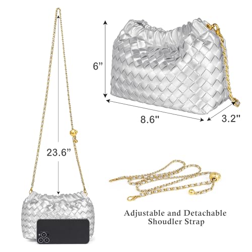 Joryin Woven Women's Crossbody Bag & Evening Purse, Trendy Dumpling Clutch & Hobo Cloud Shoulder Bag Trendy Dumpling Clutch Vegan Leather, Silver - Image 5