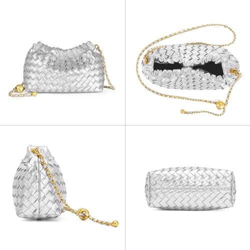 Joryin Woven Women's Crossbody Bag & Evening Purse, Trendy Dumpling Clutch & Hobo Cloud Shoulder Bag Trendy Dumpling Clutch Vegan Leather, Silver - Image 4