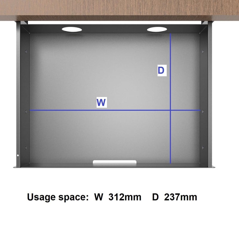Mofangtech Under Desk Mounted Slide out Drawer, W 13.4" x D 9.3" Storage Organizer with Cable Managementï¼ŒPull Out Add-On Storage for Office & Standing Desks with High Crossbar, Metal, Black (Medium) - Image 4