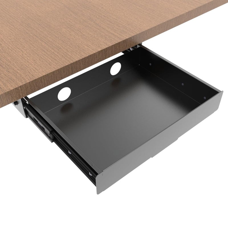 Mofangtech Under Desk Mounted Slide out Drawer, W 13.4" x D 9.3" Storage Organizer with Cable Managementï¼ŒPull Out Add-On Storage for Office & Standing Desks with High Crossbar, Metal, Black (Medium) - Image 1