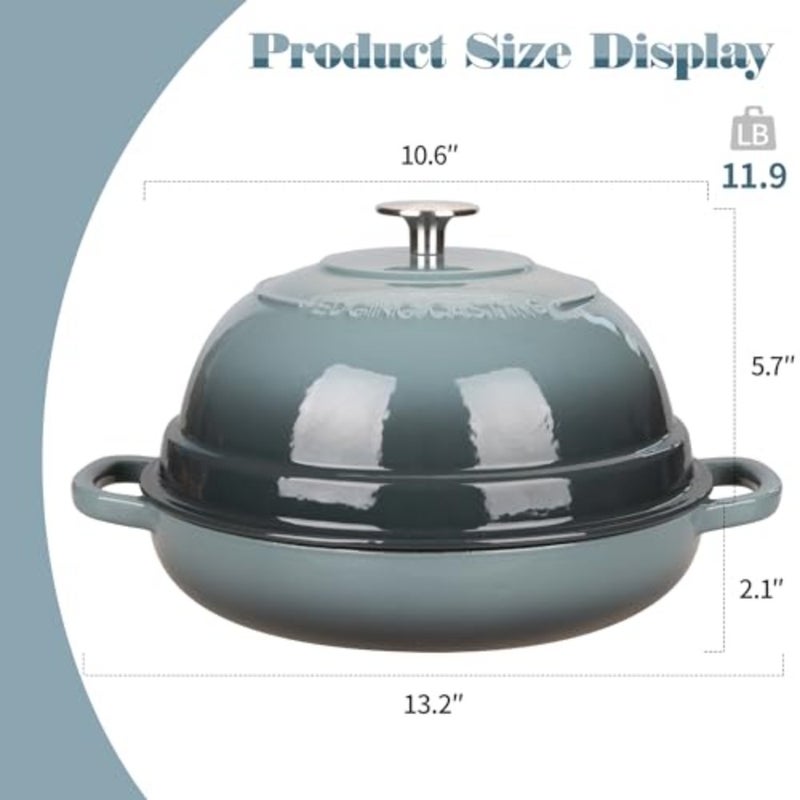 Enameled Cast Iron Dutch Oven Pot with Lid for sourdough bread baking, slateblue, 6 quart, durable enamel coating - Image 3