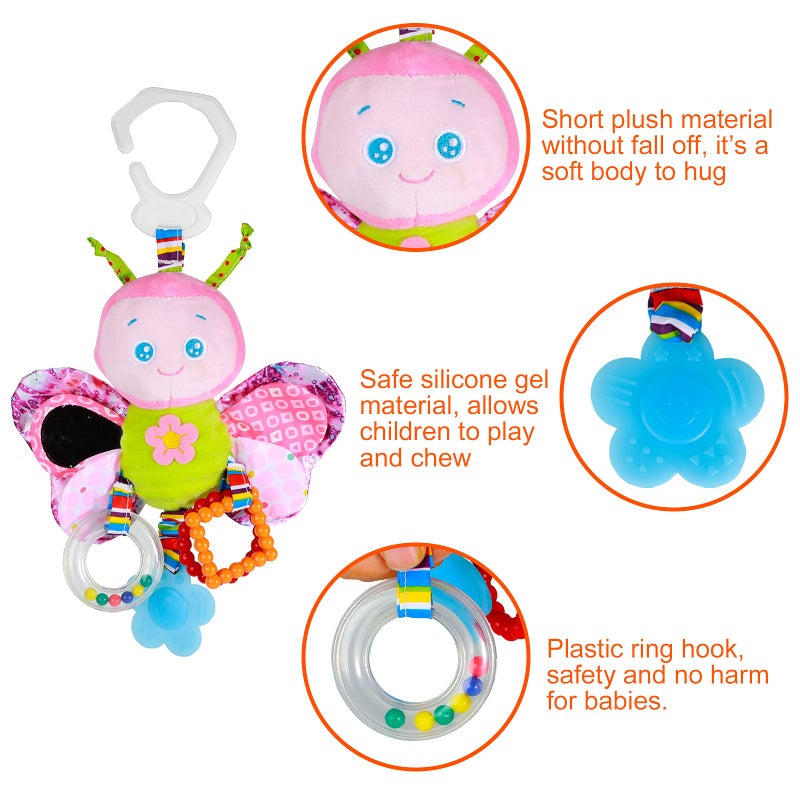 Funsland Baby Stroller Toy and Car Seat Toy for Infant with Teether Hanging Rattle Toys Clip on Stroller Toy Soft Plush Baby Toys for Boys and Girls 3-12 Months - Image 5
