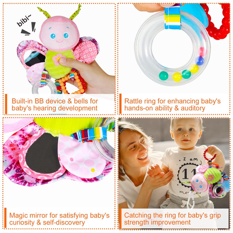 Funsland Baby Stroller Toy and Car Seat Toy for Infant with Teether Hanging Rattle Toys Clip on Stroller Toy Soft Plush Baby Toys for Boys and Girls 3-12 Months - Image 4