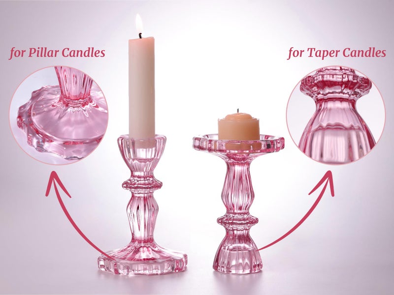 Simeitol 12pcs Taper Candle Holders, Candlestick Holders, Glass Candle Holder - Vintage Flower Design Candle Holders for Wedding, Baby Shower & Mother's Day Decorations (Pink) - Image 5