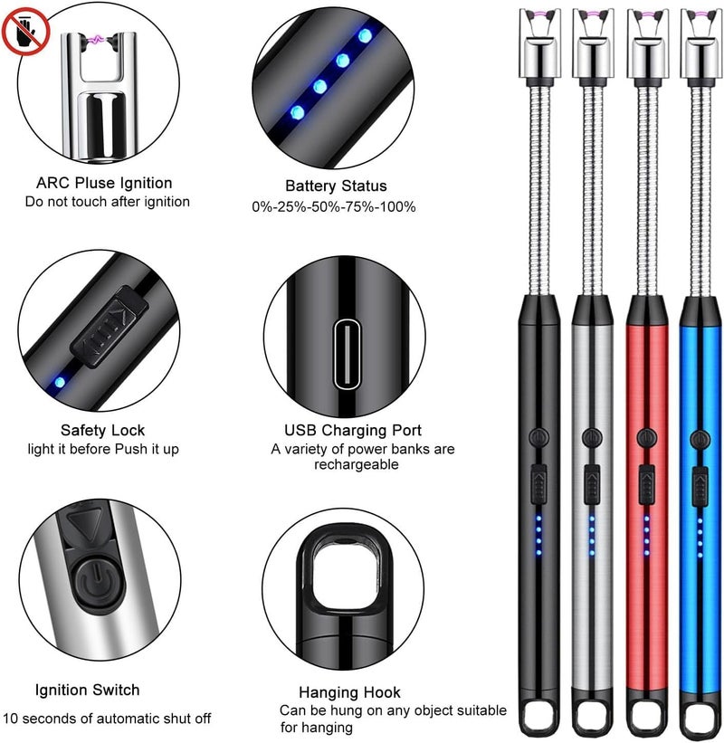 WEPTIX® Rechargeable Electric Gas Lighter for Kitchen Use | Cooking Gas Stove,360° Flexible Neck Arc Lighter Plasma Flameless Windproof USB Lighter-400 Uses in Single Charge (Muulti) - Image 5