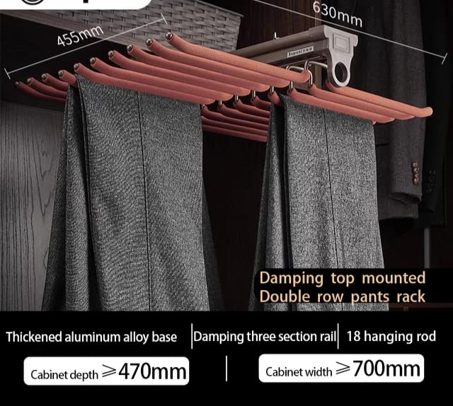 rigwell lifetime rigwell lifetime Plastic Soft Close PullOut TrouserSaree Rack For Wardrobe TopMounted Hanging Trousers Rack Double Row Top Hanging Pull Out 1 CountBrown  - Image 2