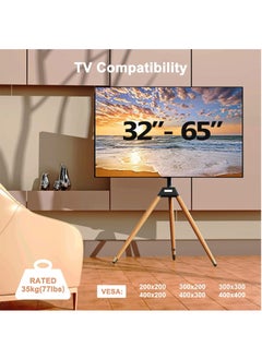 FlashHawk Height Adjustable Floor TV Stand For 32-65 Inch Screens, Corner TV Stand Mount With Wood Legs For Bedroom, Living Room, Studio  - Image 3