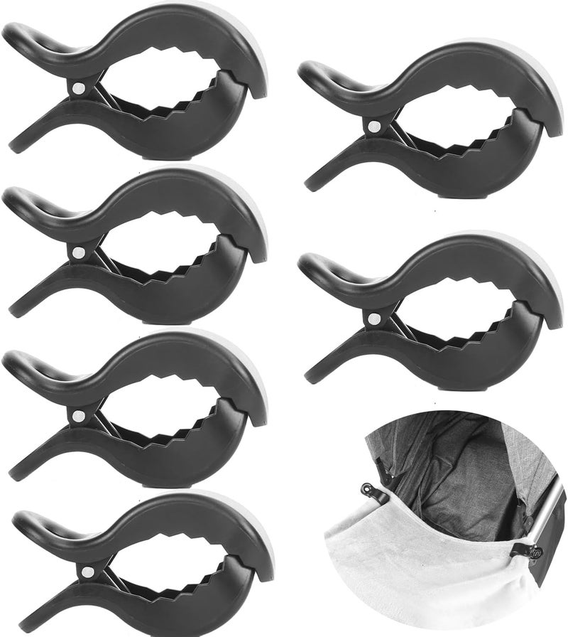 WedFeir 6pcs Stroller Clips Pegs to Hook Muslin and Toys Seat Cover Blanket Clips Car Seat Cover Clip Plastic Universal Clip Nursing Cover Pram Toy Holder Blanket Clamp  Black - Image 1