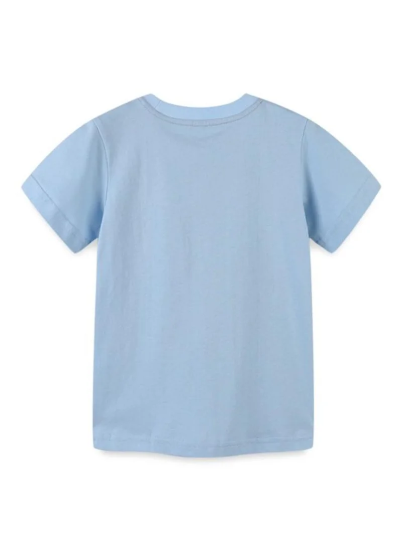 YUNIQEE Blue Printed Solid Round Neck Cotton T-shirt