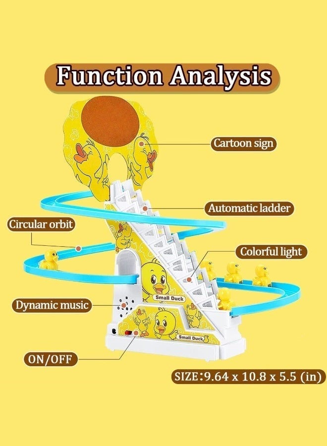 JoyousSto Small Ducks Climbing Toys,Electric Duck Climbing Stairs Tracks Slide Toy Set,Duck Roller Coaster Toy with Flashing Lights & Music On/Off Button - Image 4
