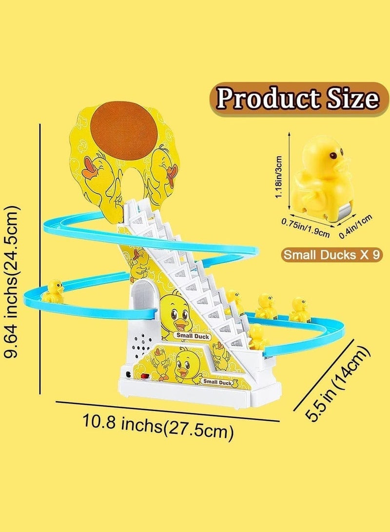 JoyousSto Small Ducks Climbing Toys,Electric Duck Climbing Stairs Tracks Slide Toy Set,Duck Roller Coaster Toy with Flashing Lights & Music On/Off Button - Image 5