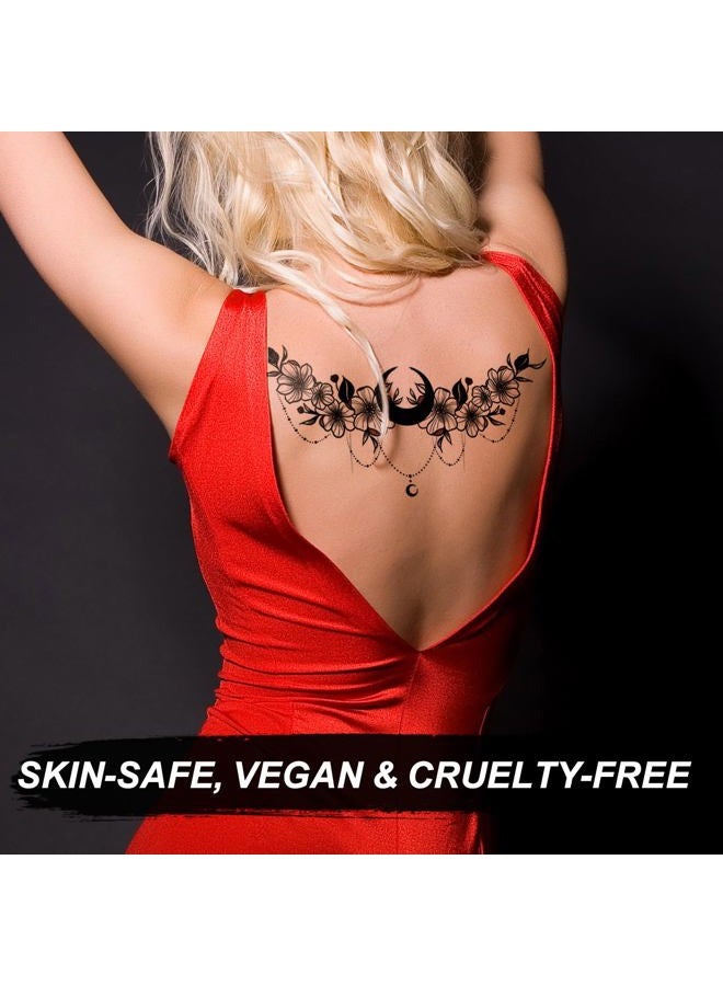 Kotbs 6 Sheets Black Rose Flower Underboob Temporary Tattoos for Women, Jewelry Bowknot Chest Tattoos Large Temporary Tattoos Women, Sternum Realistic Fake Tattoos Long Lasting Tattoos Waterproof - Image 4