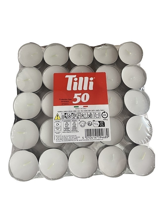 Princes Unscented Tealight Candles, White, 50 Pcs, Italy