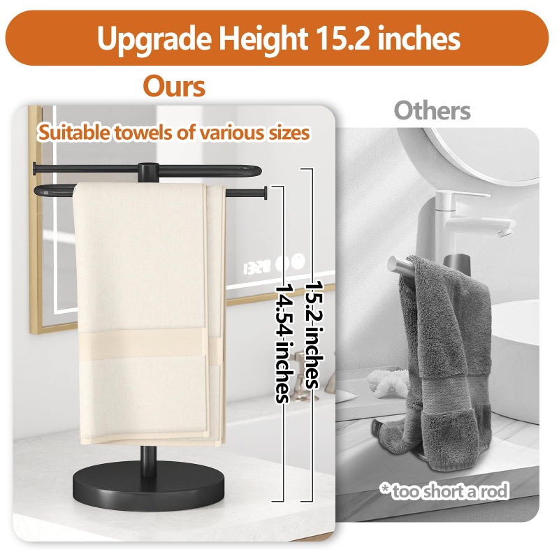 Bethom Hand Towel Stand, Stainless Steel Towel Holder for Bathroom Countertop, 15.2 Inch S-Shape Weighted Base Standing Hand Towel Rack Bar Holds 2 Towels for Kitchen Vanity, Black - Image 2